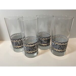 Set of 4 Tall Glass Tumblers with Marble Band‎ and Gold Accent Design